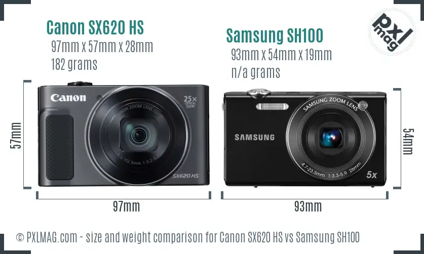 Canon SX620 HS vs Samsung SH100 size comparison