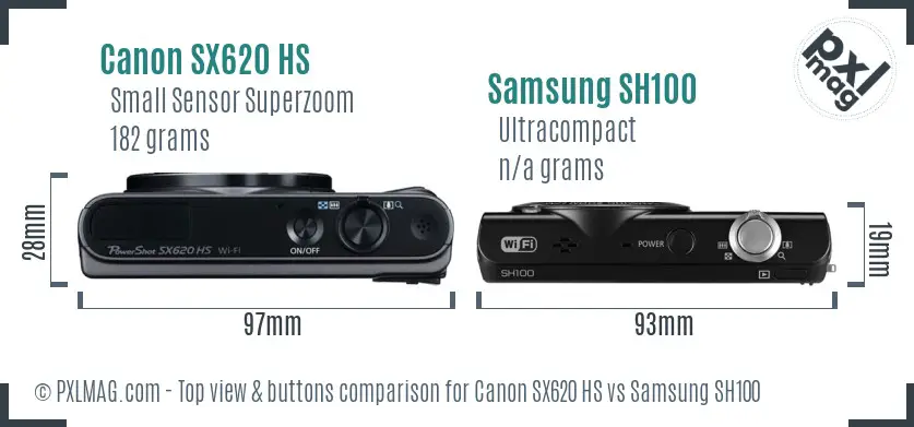 Canon SX620 HS vs Samsung SH100 top view buttons comparison