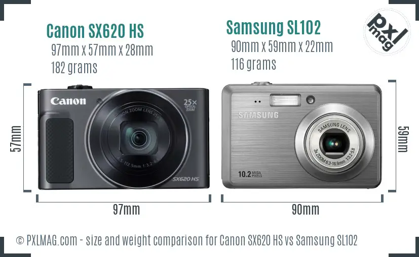 Canon SX620 HS vs Samsung SL102 size comparison