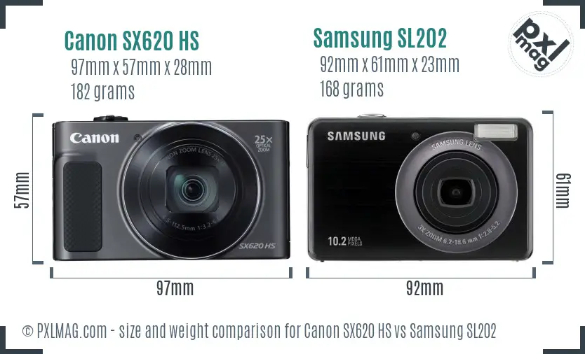 Canon SX620 HS vs Samsung SL202 size comparison
