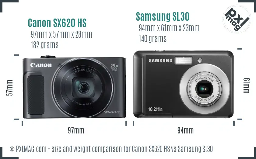 Canon SX620 HS vs Samsung SL30 size comparison