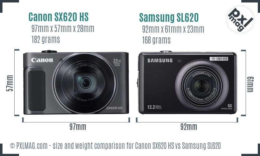 Canon SX620 HS vs Samsung SL620 size comparison