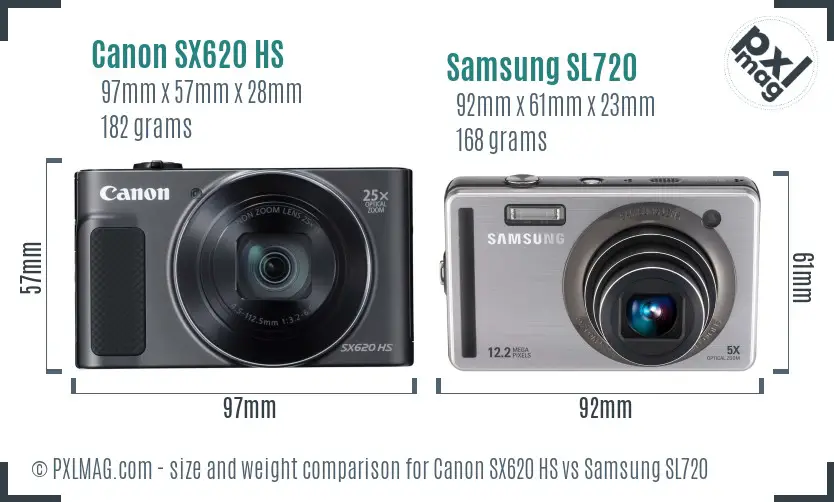 Canon SX620 HS vs Samsung SL720 size comparison