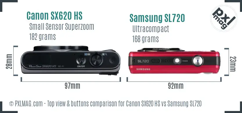 Canon SX620 HS vs Samsung SL720 top view buttons comparison