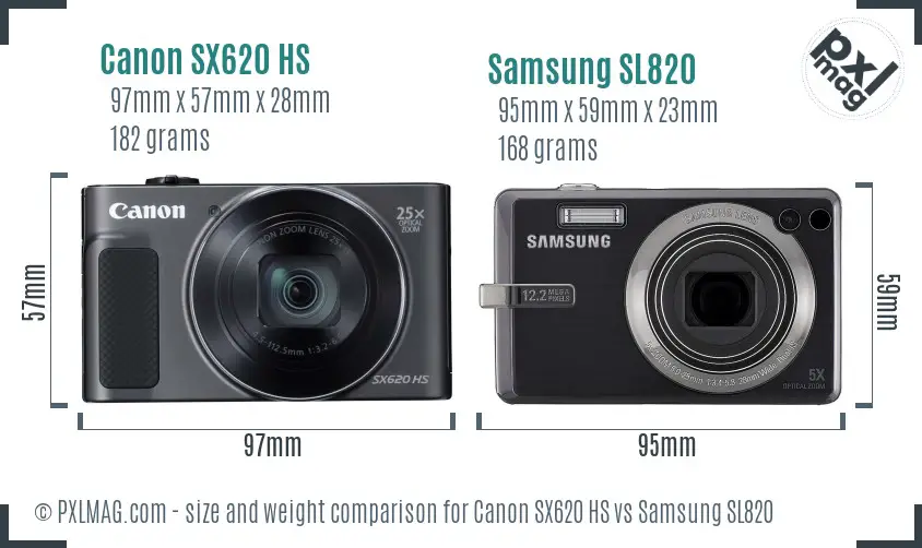 Canon SX620 HS vs Samsung SL820 size comparison