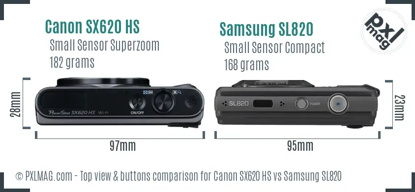 Canon SX620 HS vs Samsung SL820 top view buttons comparison