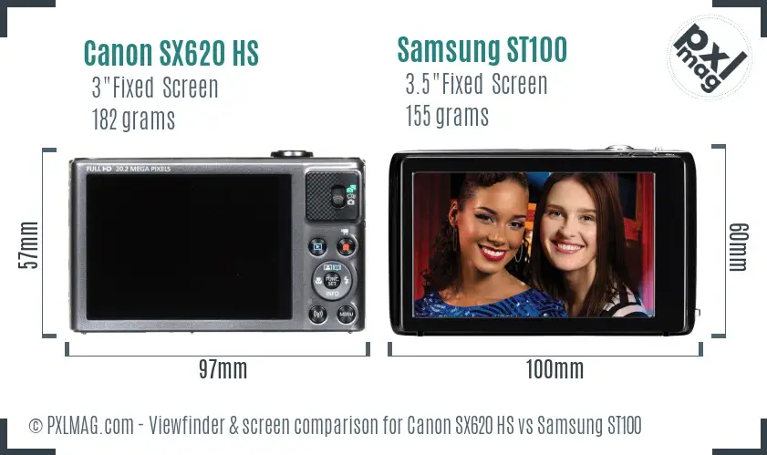 Canon SX620 HS vs Samsung ST100 Screen and Viewfinder comparison