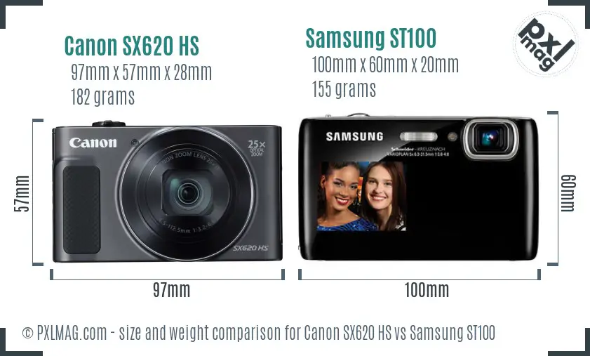 Canon SX620 HS vs Samsung ST100 size comparison