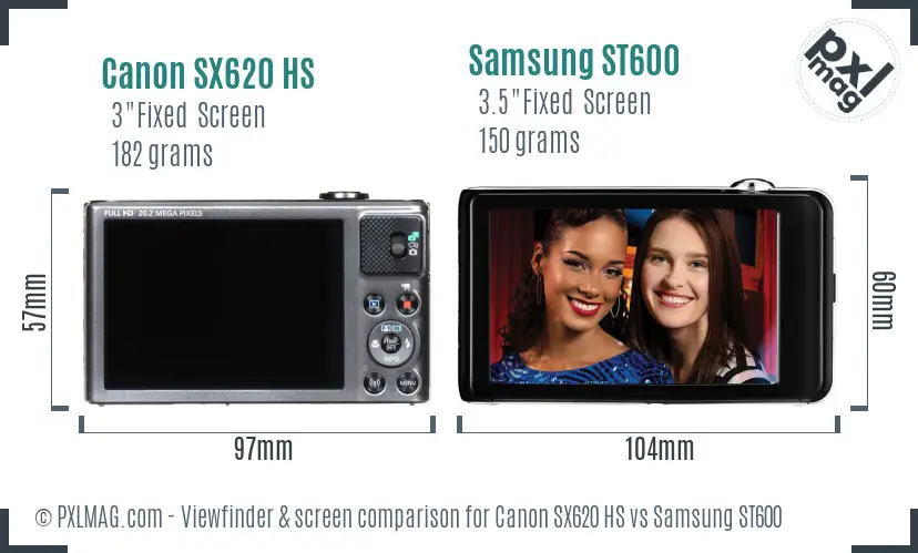 Canon SX620 HS vs Samsung ST600 Screen and Viewfinder comparison