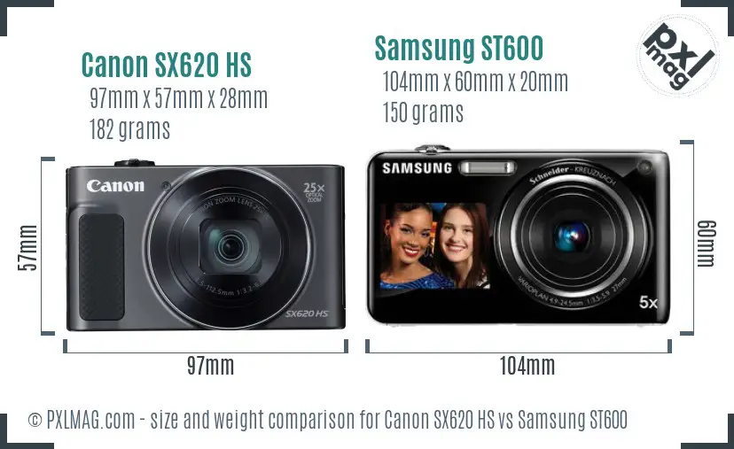 Canon SX620 HS vs Samsung ST600 size comparison