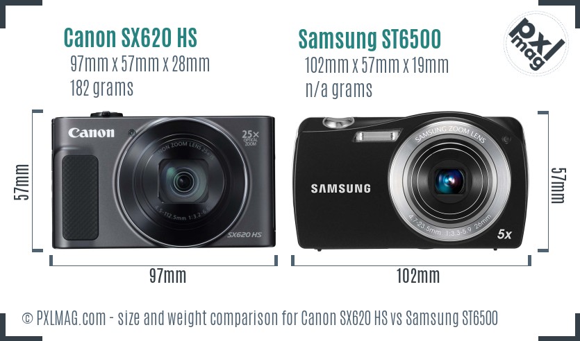 Canon SX620 HS vs Samsung ST6500 size comparison Canon SX620 HS vs Samsung ST6500 size comparison