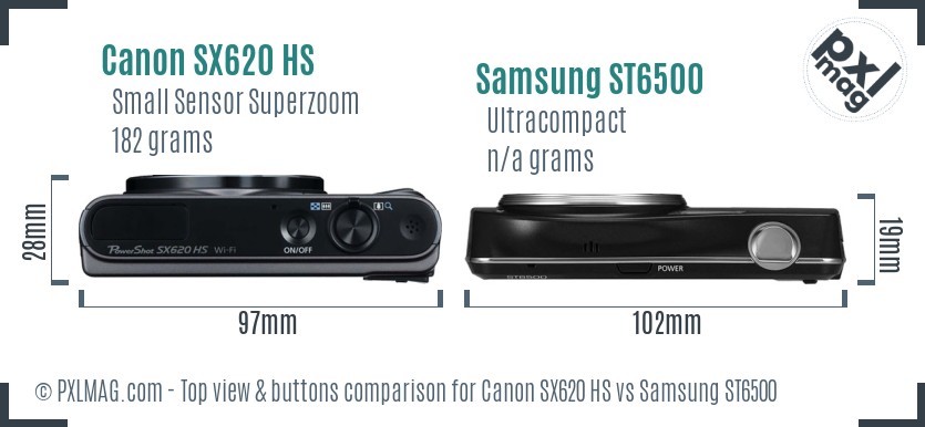 Canon SX620 HS vs Samsung ST6500 top view buttons comparison