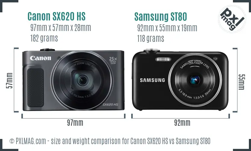 Canon SX620 HS vs Samsung ST80 size comparison