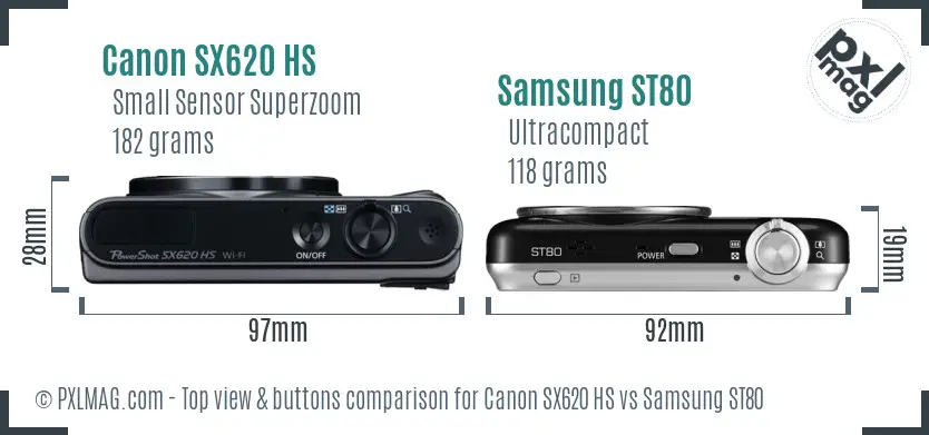 Canon SX620 HS vs Samsung ST80 top view buttons comparison