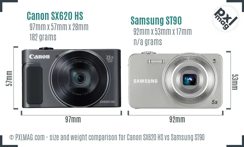 Canon SX620 HS vs Samsung ST90 size comparison