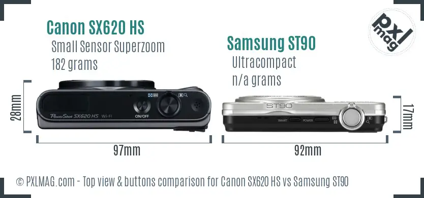 Canon SX620 HS vs Samsung ST90 top view buttons comparison