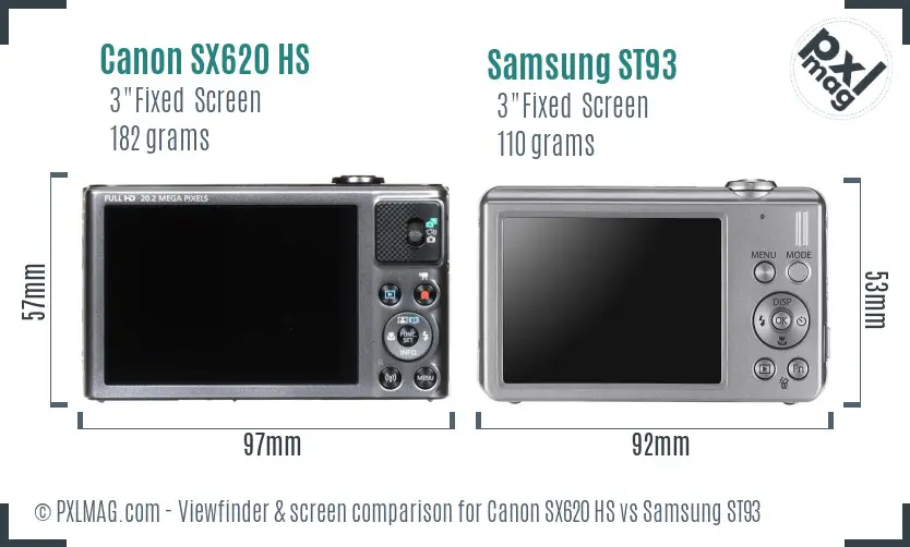 Canon SX620 HS vs Samsung ST93 Screen and Viewfinder comparison