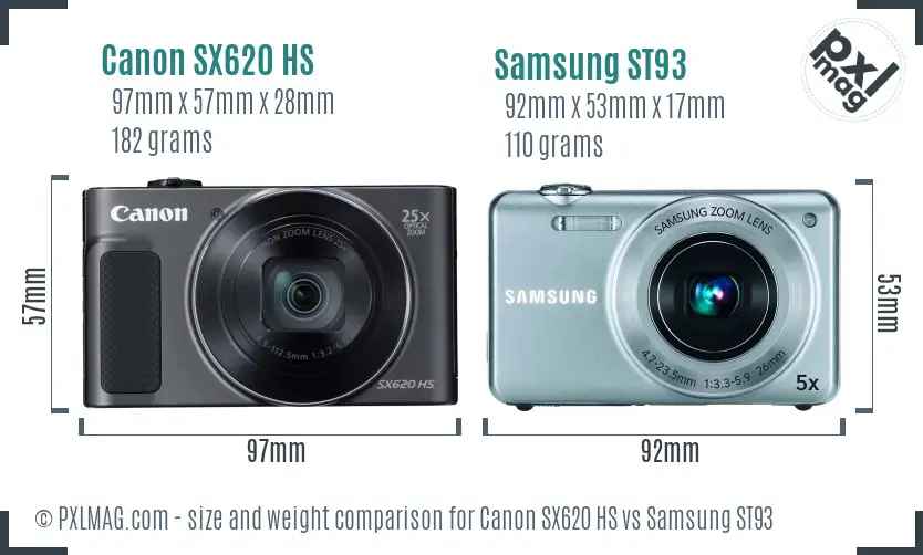 Canon SX620 HS vs Samsung ST93 size comparison