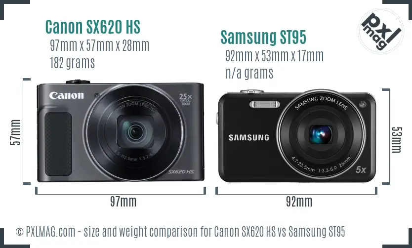 Canon SX620 HS vs Samsung ST95 size comparison