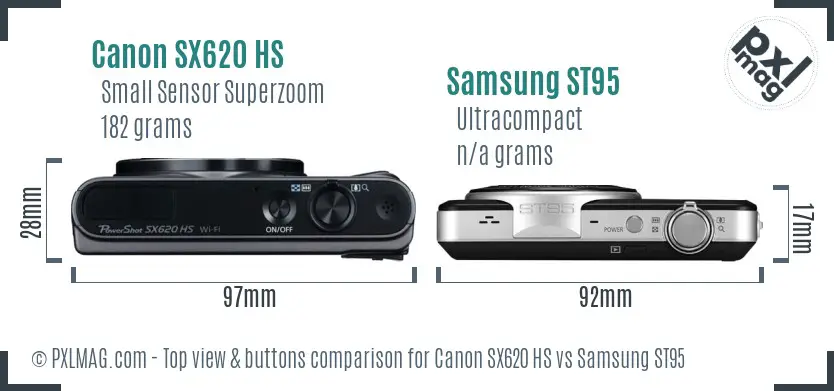 Canon SX620 HS vs Samsung ST95 top view buttons comparison