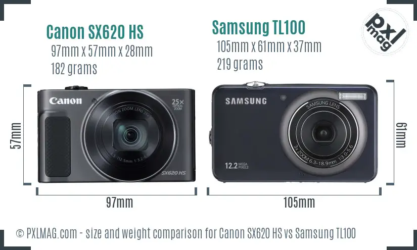 Canon SX620 HS vs Samsung TL100 size comparison