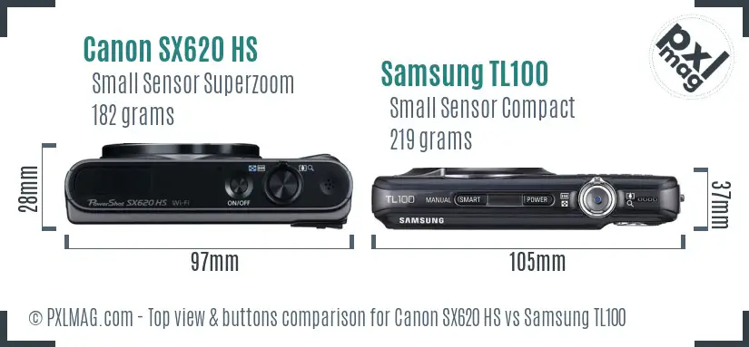 Canon SX620 HS vs Samsung TL100 top view buttons comparison