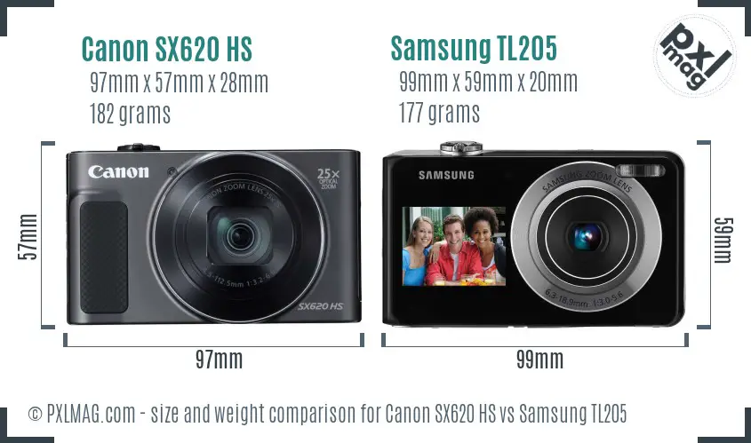 Canon SX620 HS vs Samsung TL205 size comparison Canon SX620 HS vs Samsung TL205 size comparison