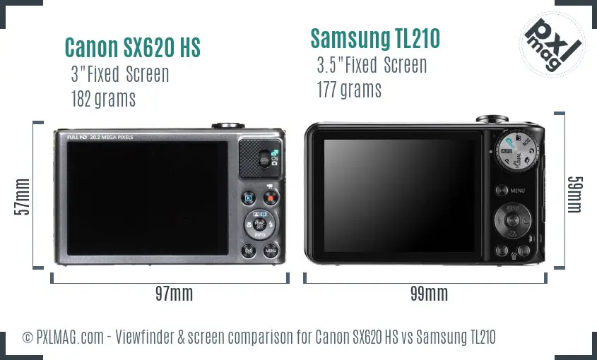 Canon SX620 HS vs Samsung TL210 Screen and Viewfinder comparison