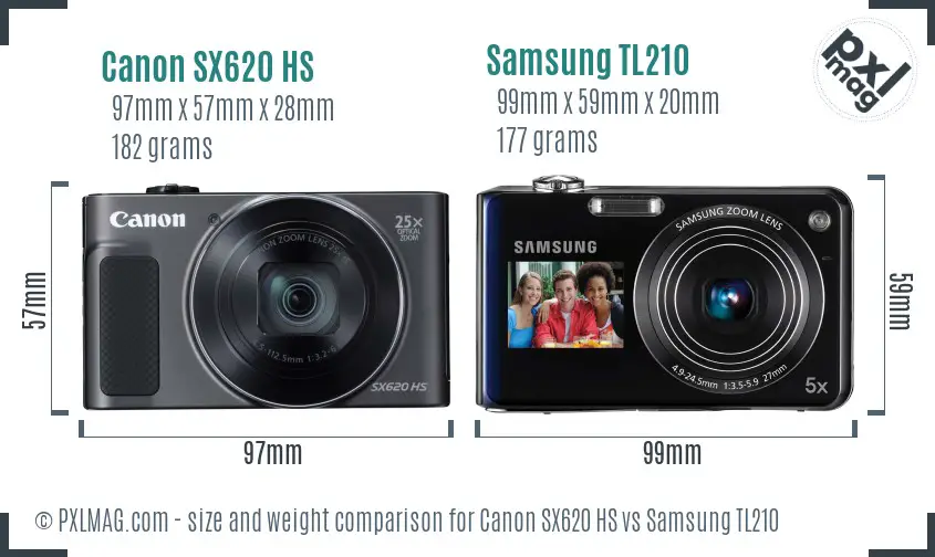 Canon SX620 HS vs Samsung TL210 size comparison