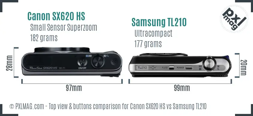 Canon SX620 HS vs Samsung TL210 top view buttons comparison