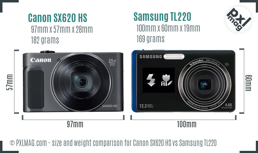 Canon SX620 HS vs Samsung TL220 size comparison