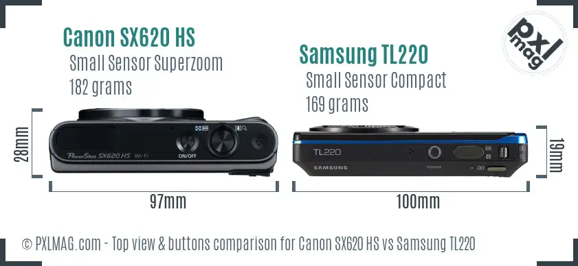 Canon SX620 HS vs Samsung TL220 top view buttons comparison