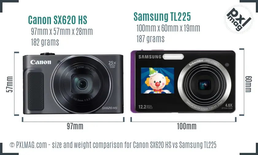 Canon SX620 HS vs Samsung TL225 size comparison