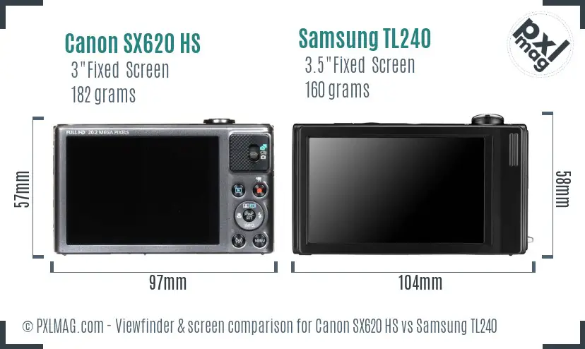 Canon SX620 HS vs Samsung TL240 Screen and Viewfinder comparison