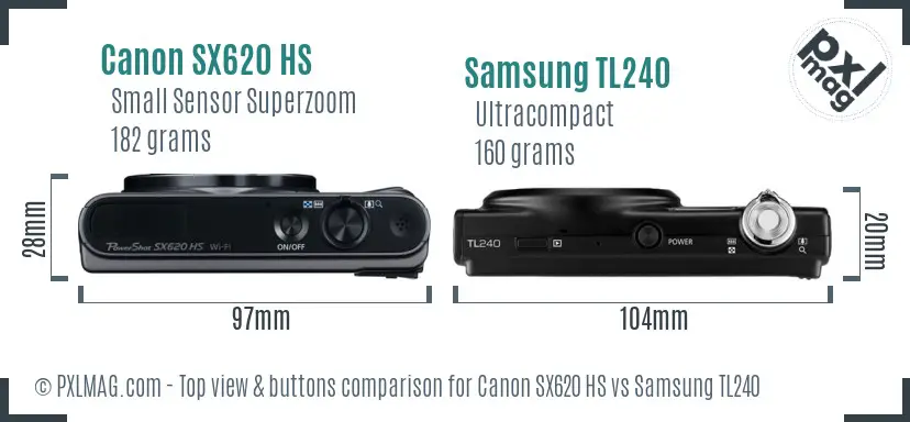 Canon SX620 HS vs Samsung TL240 top view buttons comparison