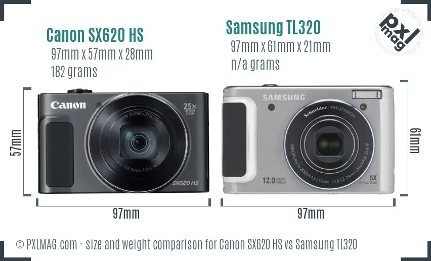Canon SX620 HS vs Samsung TL320 size comparison