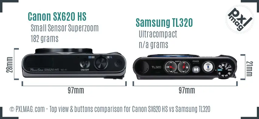 Canon SX620 HS vs Samsung TL320 top view buttons comparison
