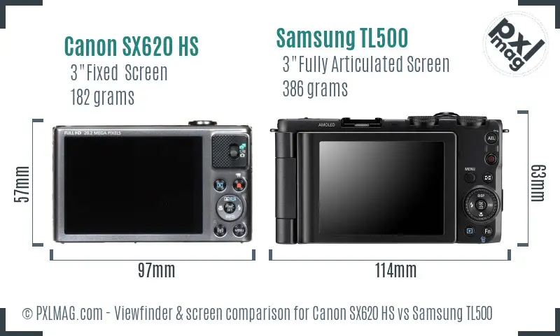 Canon SX620 HS vs Samsung TL500 Screen and Viewfinder comparison