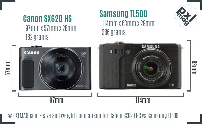 Canon SX620 HS vs Samsung TL500 size comparison