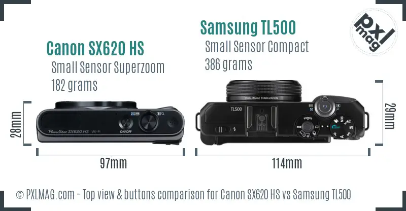 Canon SX620 HS vs Samsung TL500 top view buttons comparison