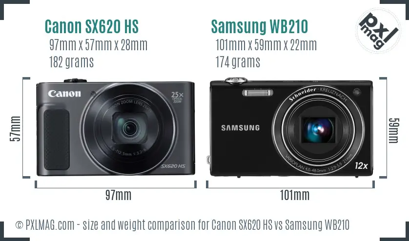 Canon SX620 HS vs Samsung WB210 size comparison