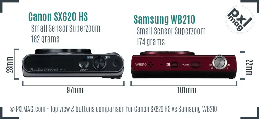 Canon SX620 HS vs Samsung WB210 top view buttons comparison