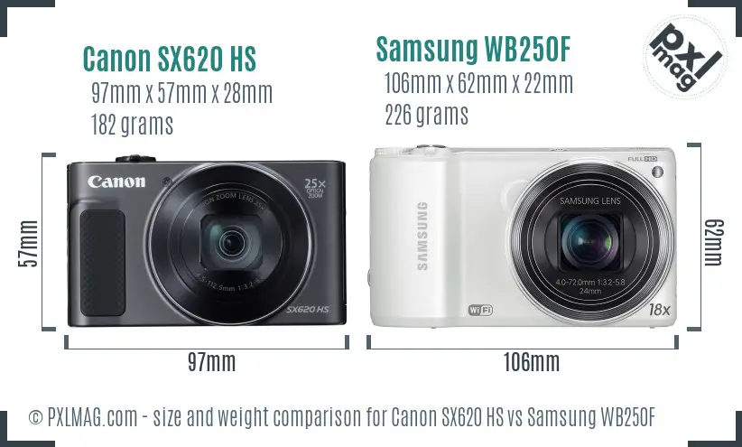 Canon SX620 HS vs Samsung WB250F size comparison Canon SX620 HS vs Samsung WB250F size comparison