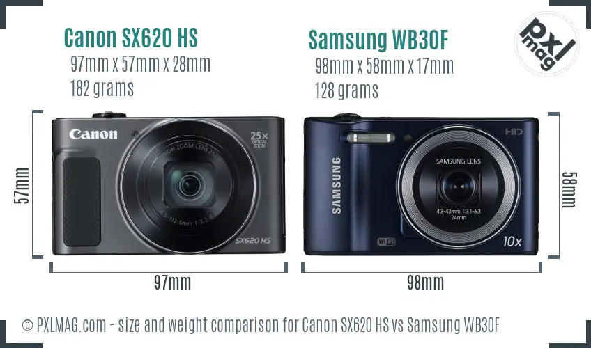 Canon SX620 HS vs Samsung WB30F size comparison