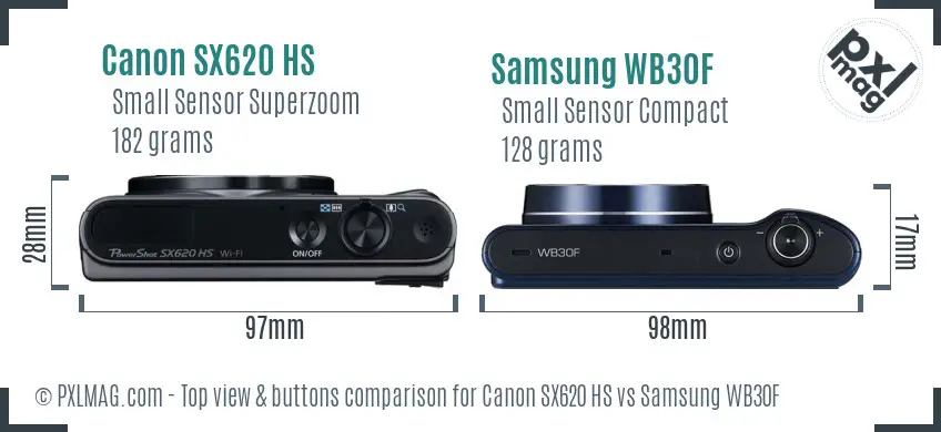 Canon SX620 HS vs Samsung WB30F top view buttons comparison