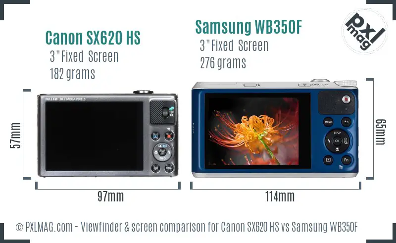 Canon SX620 HS vs Samsung WB350F Screen and Viewfinder comparison