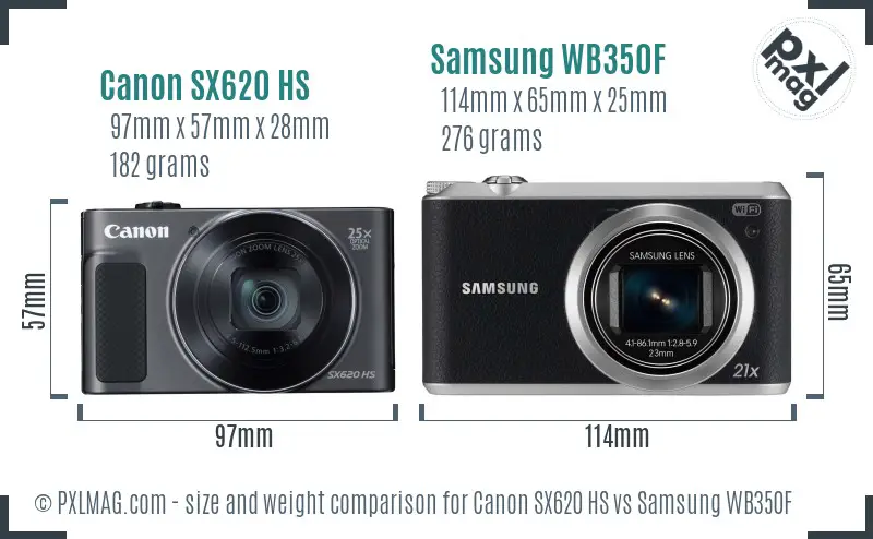 Canon SX620 HS vs Samsung WB350F size comparison