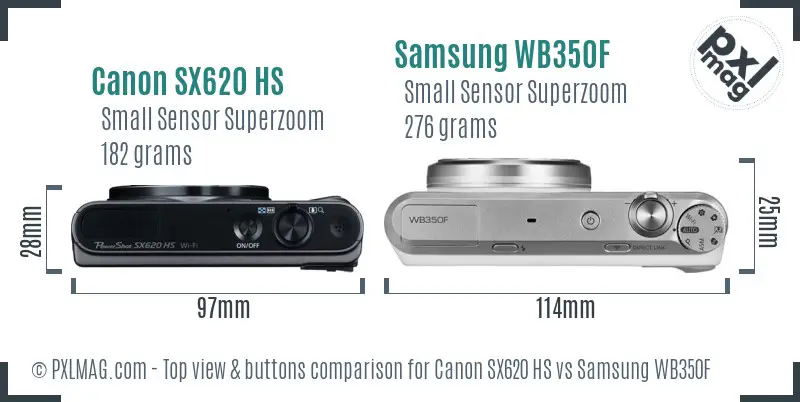Canon SX620 HS vs Samsung WB350F top view buttons comparison