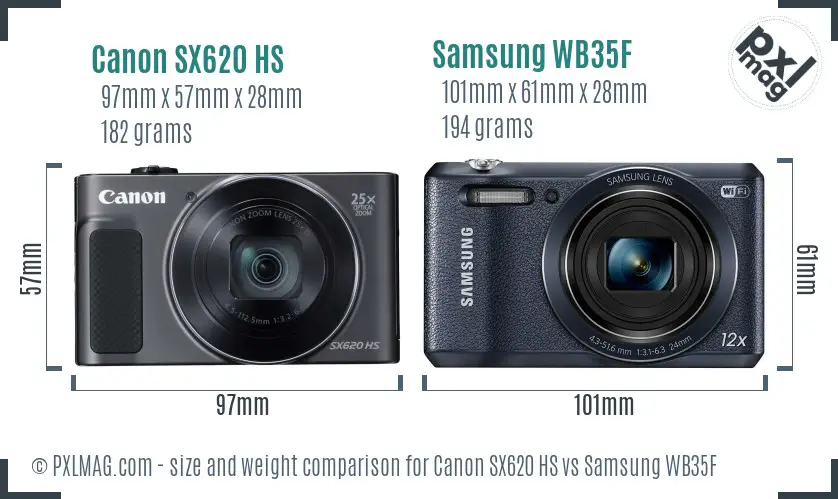 Canon SX620 HS vs Samsung WB35F size comparison