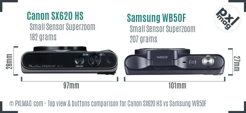 Canon SX620 HS vs Samsung WB50F top view buttons comparison